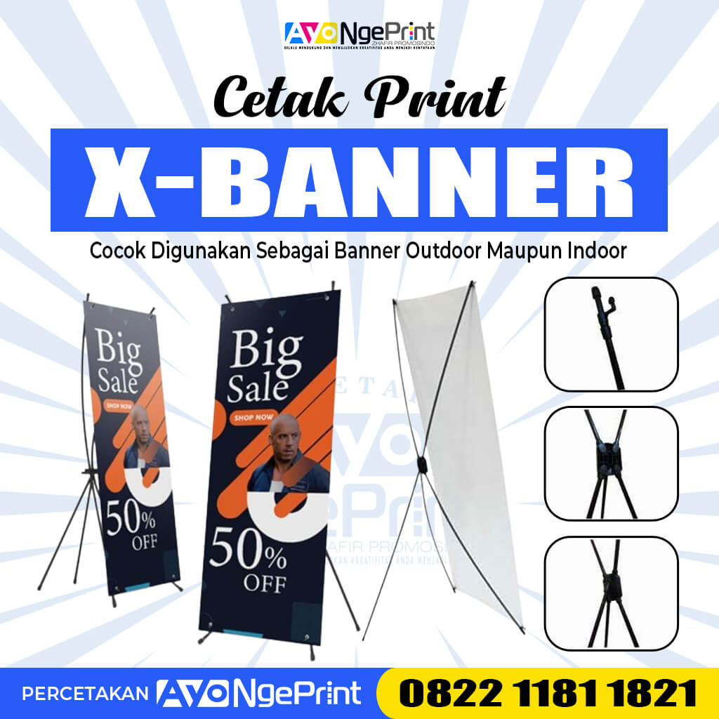 Cetak Print X Banner 60x160 Cm Bahan Albatros Rangka